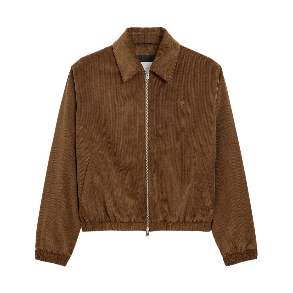 HJK830-CO0089-2221 AMI Brown Corduroy Cotton Padded Jacket with Ami De Coeur Tone-On-Tone Chocolate Brown