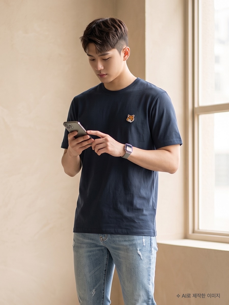 [25% 쿠폰] Maison Kitsune Fox Head Regular T-Shirt Classic Navy, Maison Kitsune Fox Head Regular T-Shirt Classic Navy 착용 스타일