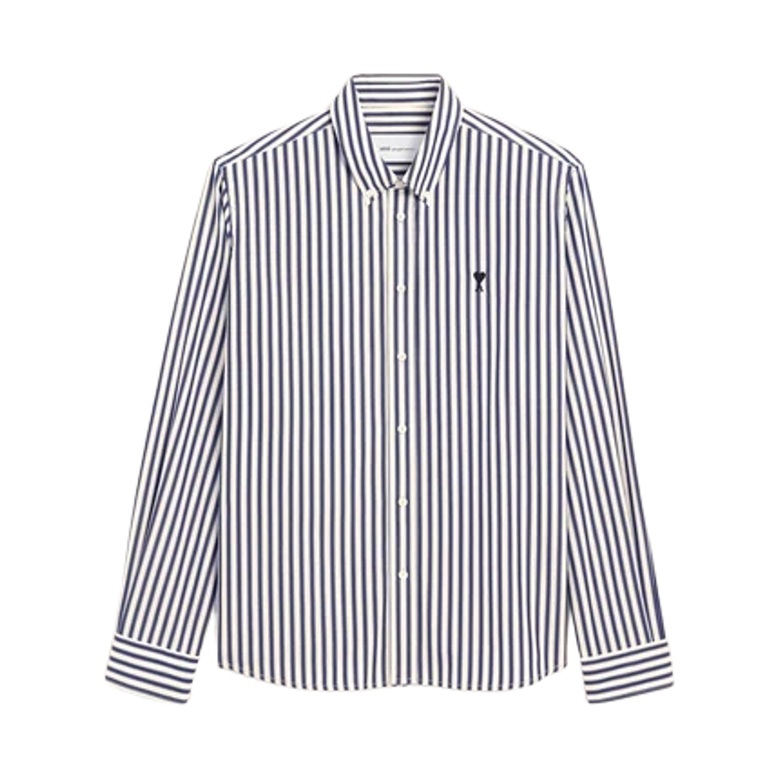 USH878-CO0250-487 AMI Blue Striped Cotton Shirt with Ami De Coeur Royal Blue White