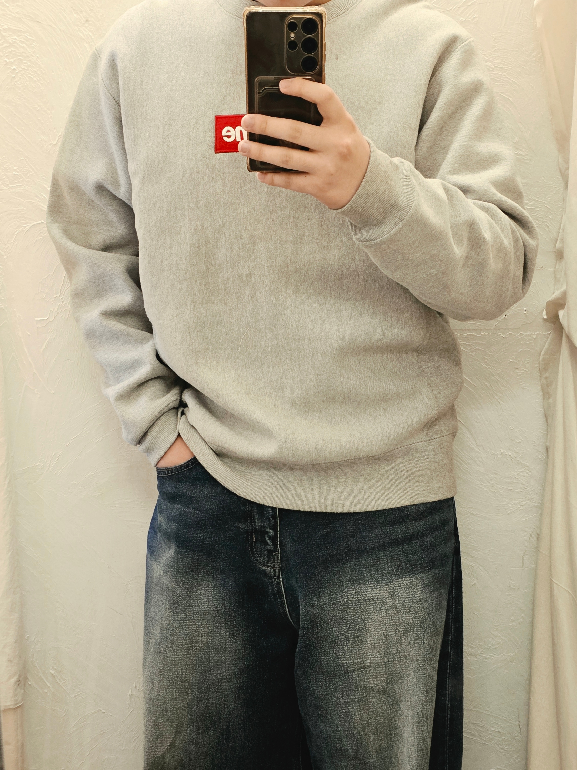 Supreme Box Logo Crewneck Ash Grey - 18FW 착용 스타일 - 2