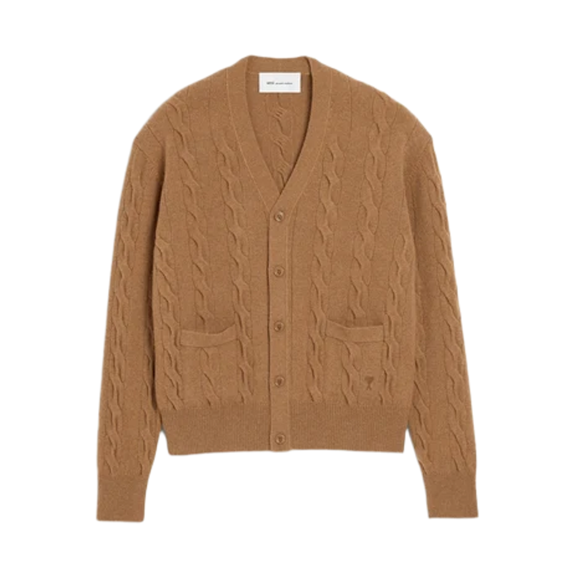 UKC393-KN0189-280 AMI Brown Cable Wool Cardigan Camel