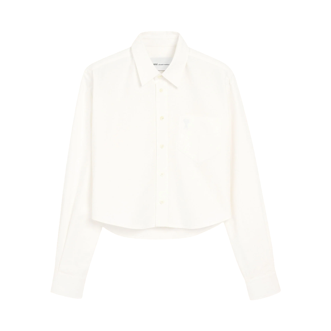 FSH876-CO0031-168 (W) AMI White Cotton Cropped Shirt with Embossed Ami De Coeur Tone-On-Tone Natural White