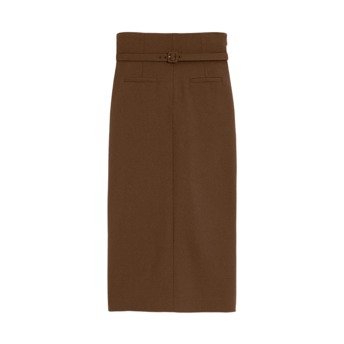 (W) 아미 브라운 펜슬 벨티드 울 스커트 초콜릿 브라운((W) AMI Brown Pencil Belted Wool Skirt Chocolate Brown)