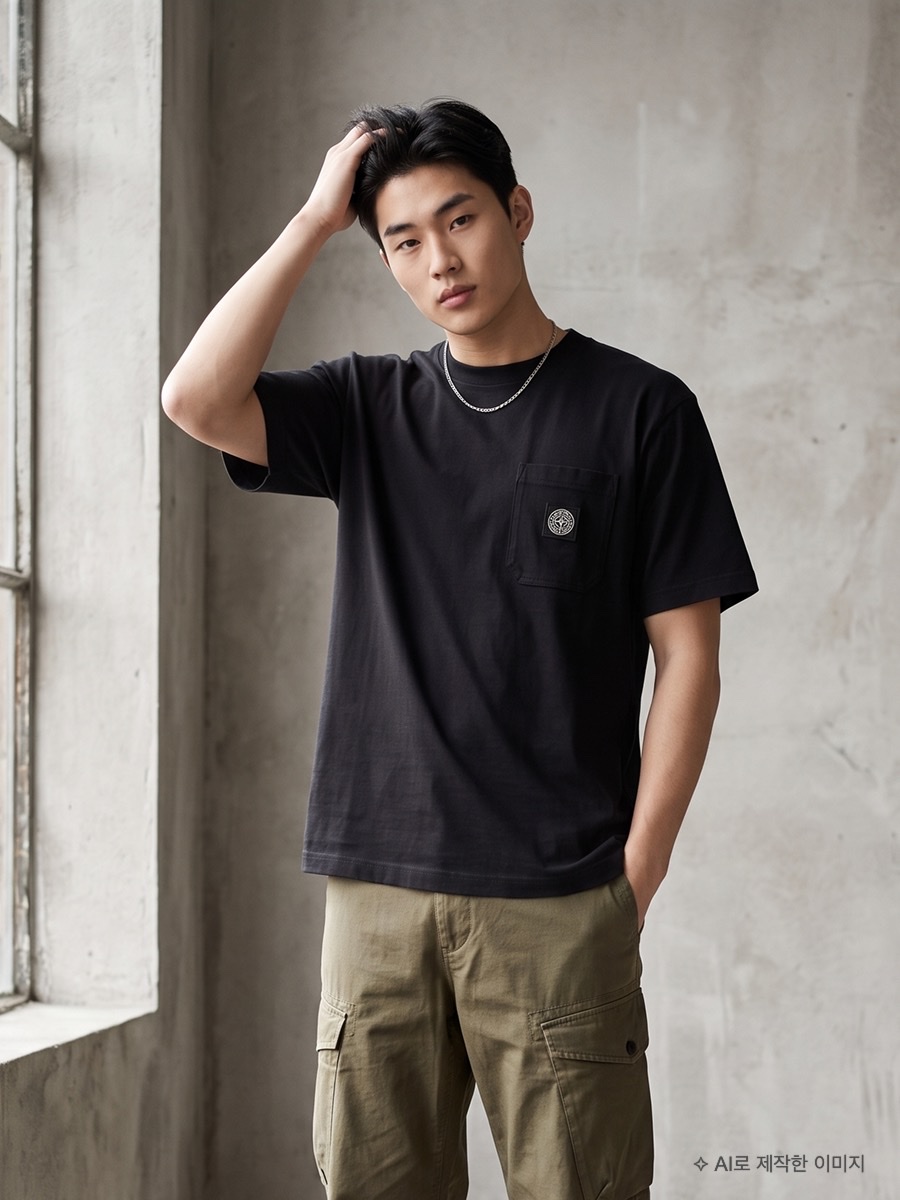[25% 쿠폰] Stone Island Organic Cotton Jersey Fissato Effect Slim-Fit Short-Sleeve T-Shirt with Compass Patch Black, Stone Island 2100026 Organic Cotton Jersey Slim Fit T-Shirt with Compass Patch Black - 26SS 착용 스타일