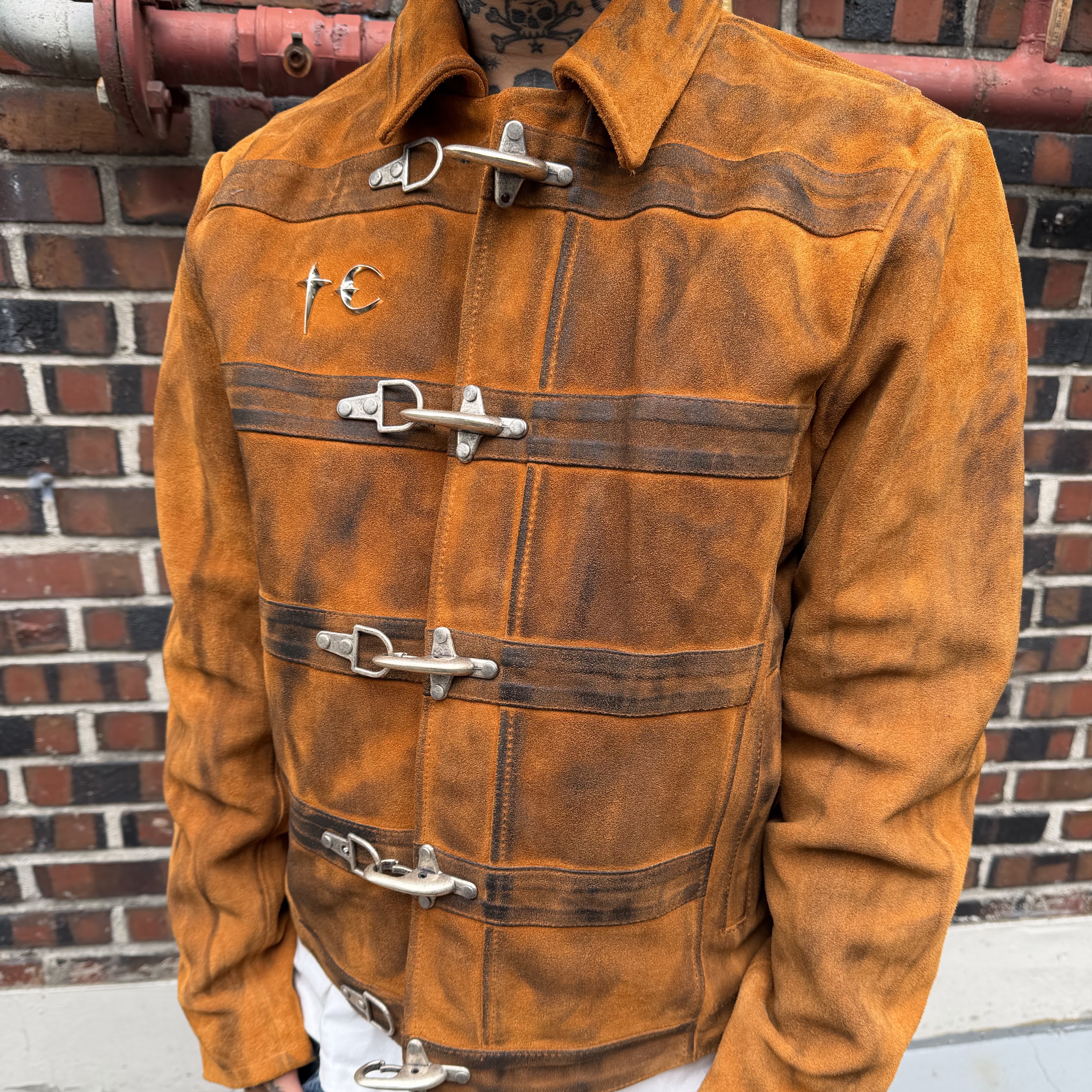 NOFAKESHIT Rosepenter 32x32, Thug Club Bio Soldier Leather Jacket Camel 착용 스타일 - 5