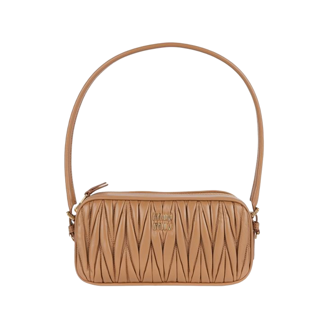 5NE024 AFPP F098L [25% 쿠폰] Miu Miu Matelasse Nappa Leather Shoulder Bag Caramel