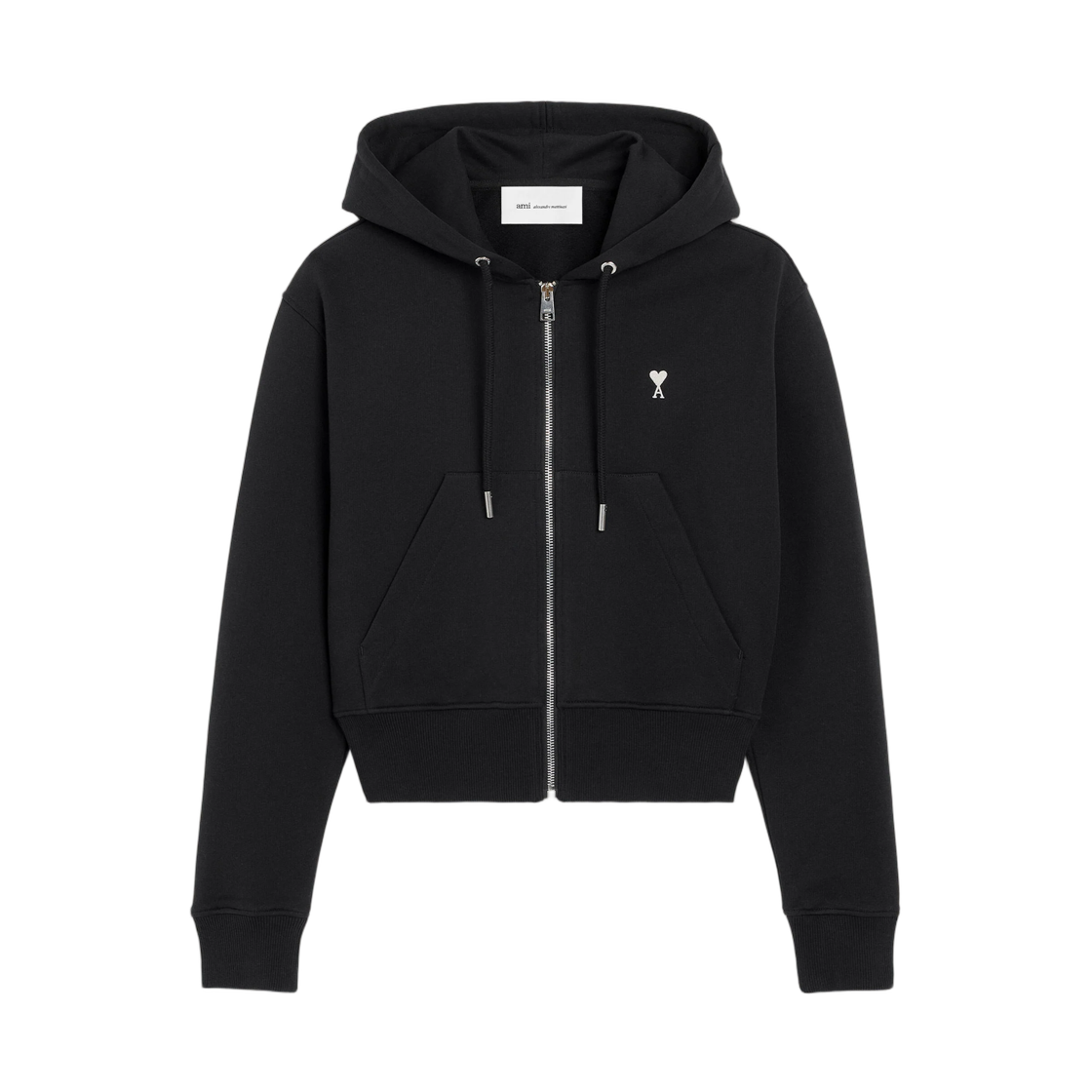 FSW801-730-045 (W) AMI Black Zipped Cotton Hoodie with Ami De Coeur Black White Cream