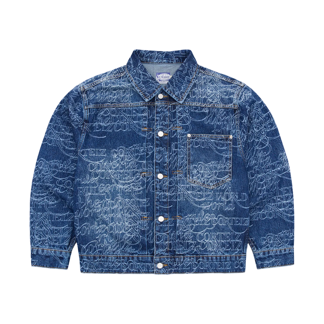 코르테이즈 핸드리튼 데님 자켓 미드 워시 인디고(Corteiz Handwritten Denim Jacket Midwash Indigo)