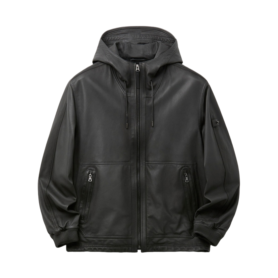 시리즈 후드 가죽 집업 점퍼 다크차콜(Series Hooded Leather Zip-Up Jacket Dark Charcoal)