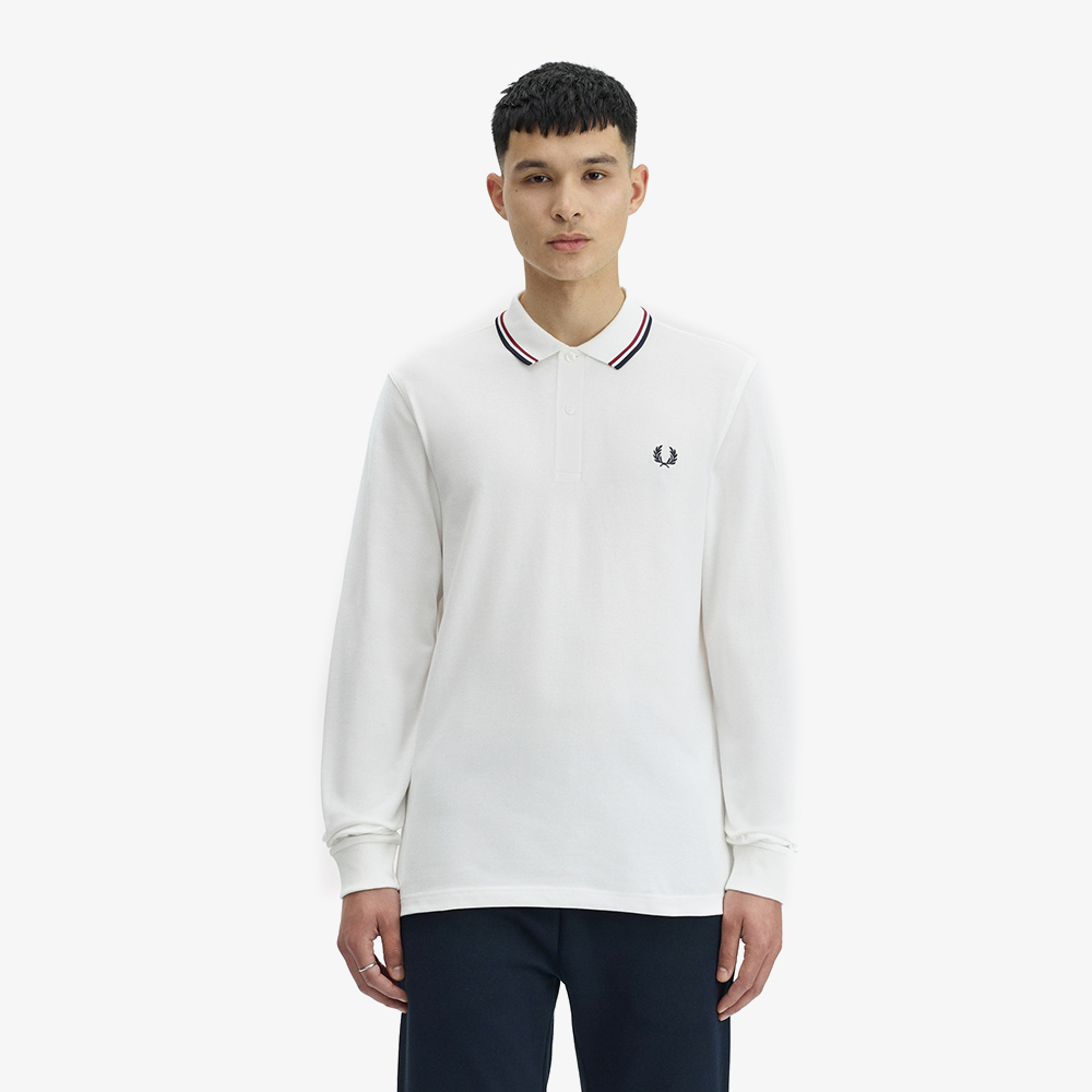 프레드페리 M3636 롱슬리브 트윈 팁 프레드페리 셔츠 스노우화이트 번트레드 네이비(Fred Perry M3636 L/S Twin Tipped FP Shirt Snow White Burnt Red Navy) - 2