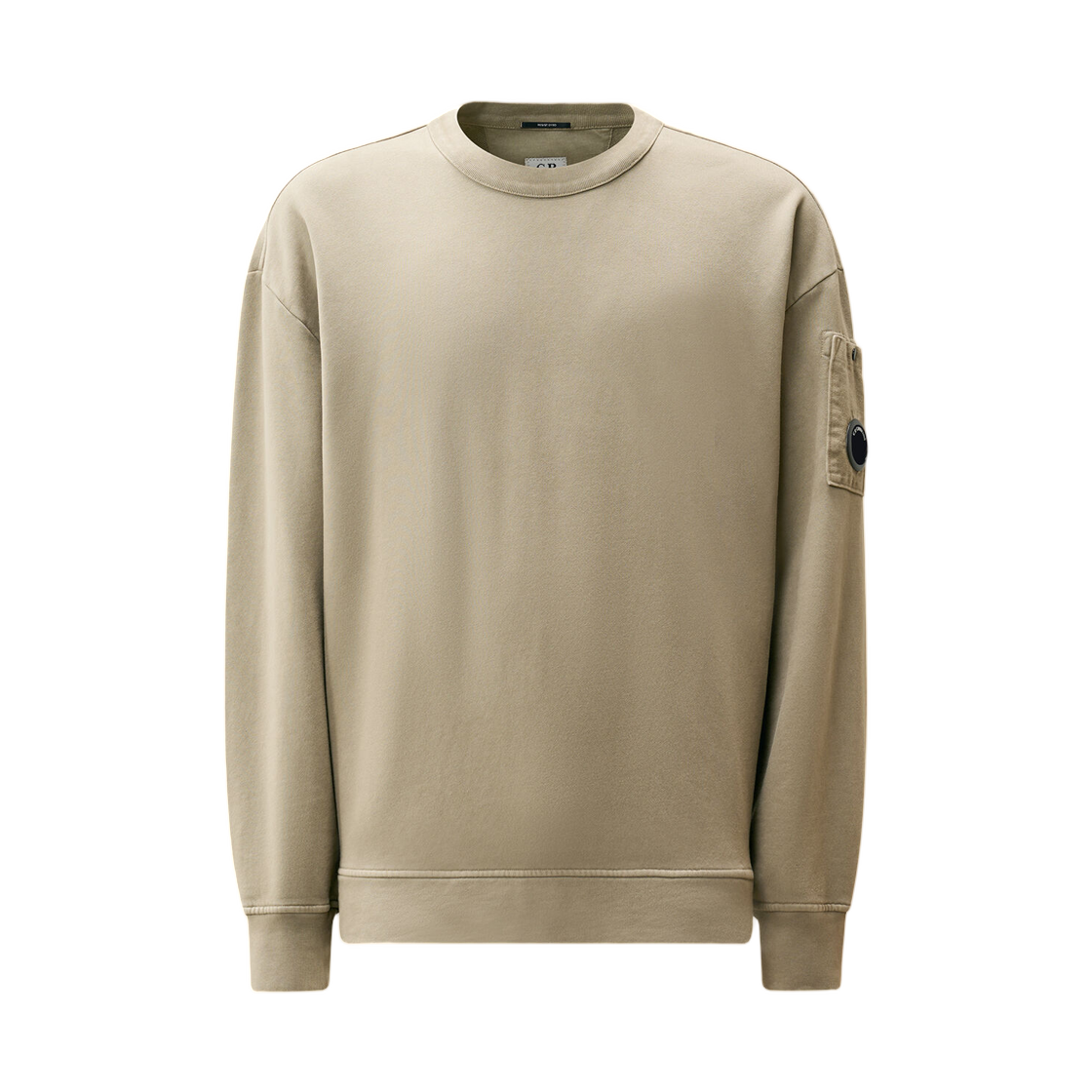 21CMSS019A006372M356 C.P. Company Brushed And Emerized Diagonal Fleece Mixed Boxy Lens Crewneck Sweatshirt Fallen Rock Beige - 26FW