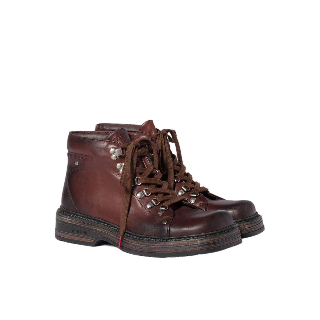(W) 미우 미우 레더 부티 커피((W) Miu Miu Leather Booties Coffee) - 2