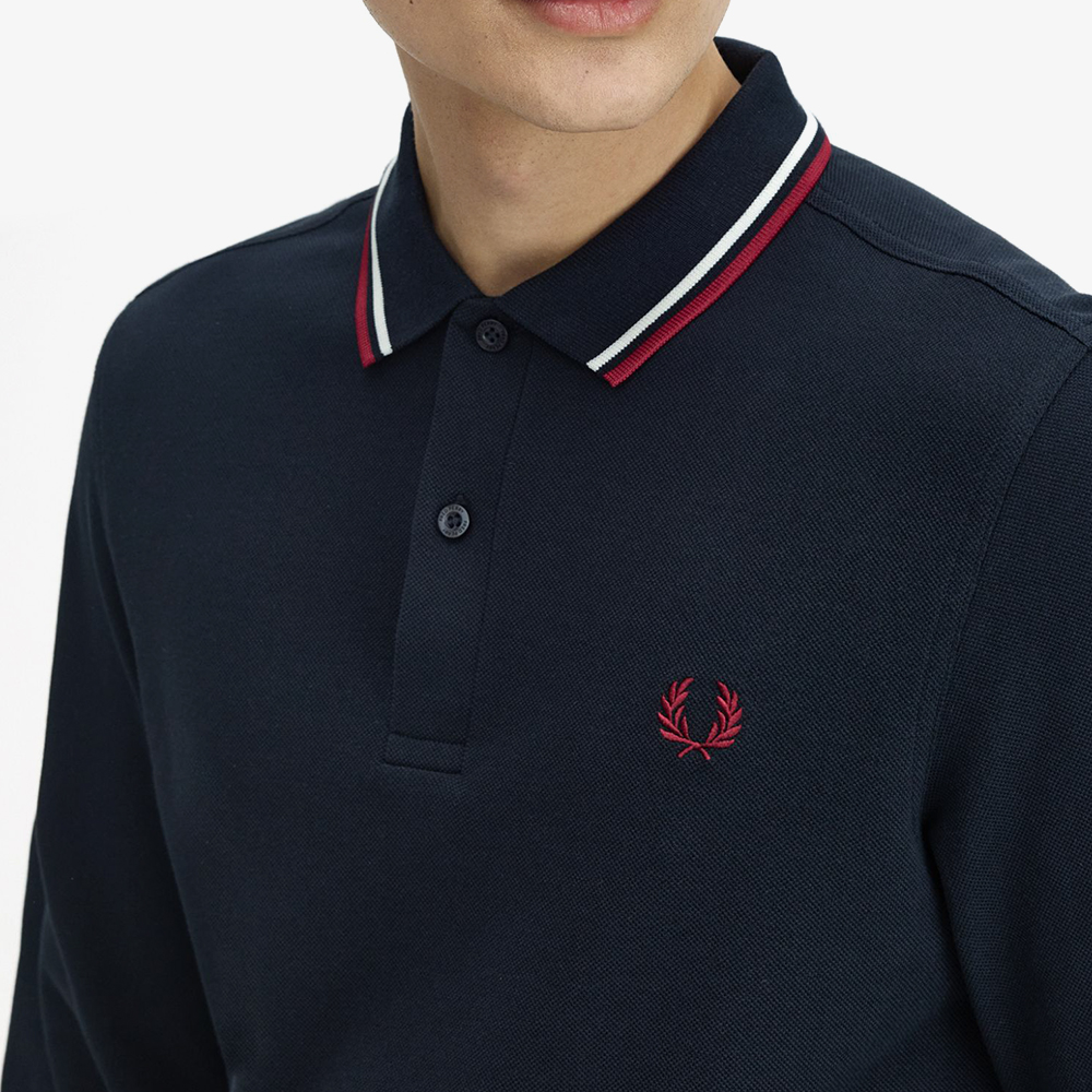 프레드페리 M3636 롱슬리브 트윈 팁 프레드페리 셔츠 네이비 스노우화이트 번트레드(Fred Perry M3636 L/S Twin Tipped FP Shirt Navy Snow White Burnt Red) - 4
