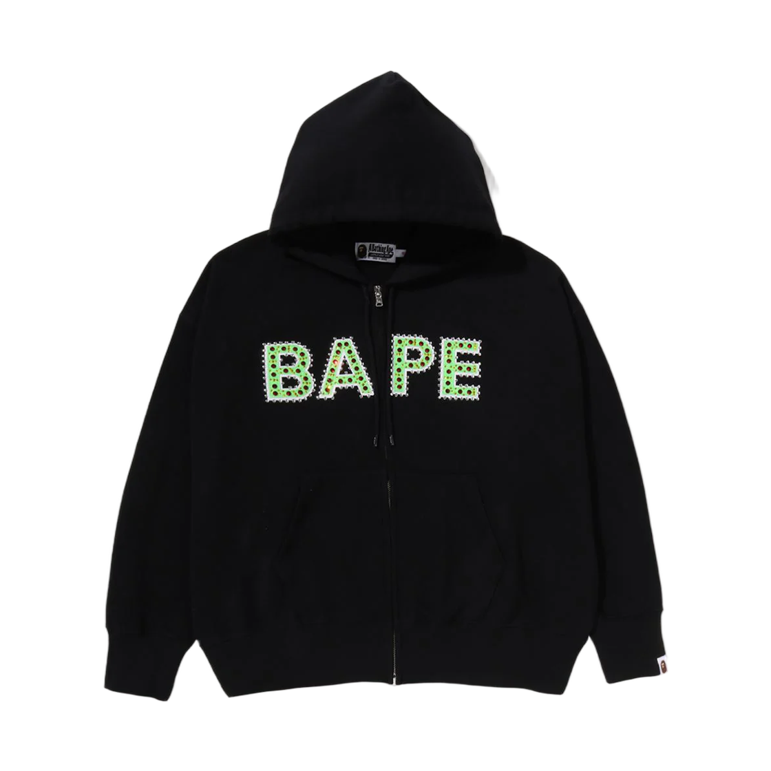 - (W) BAPE Logo Crystal Stones Oversized Zip Hoodie Black