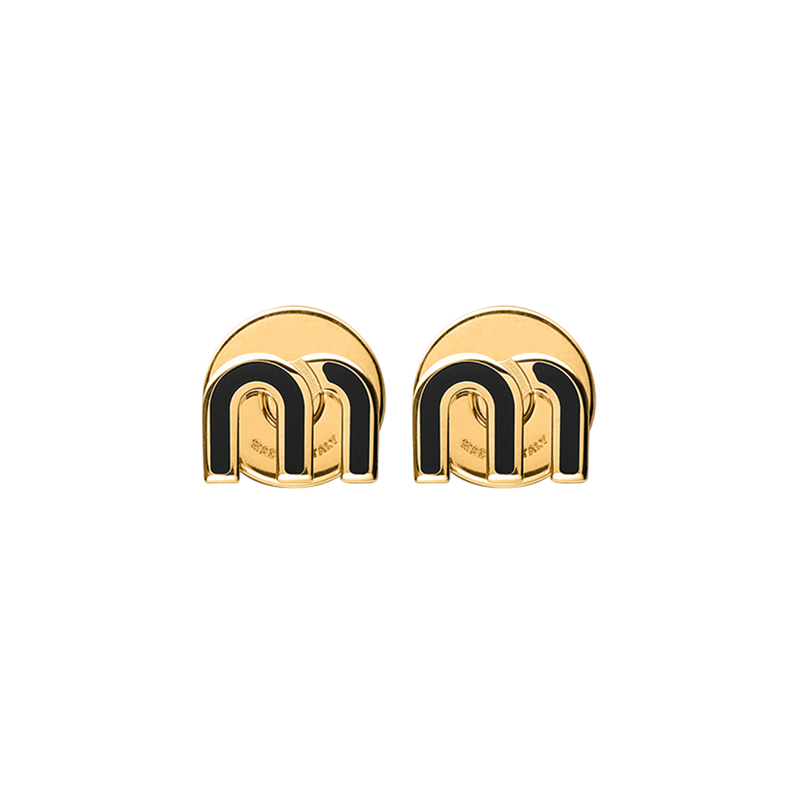 [25% 쿠폰] (W) 미우 미우 에나멜 메탈 이어링 블랙([25% 쿠폰] (W) Miu Miu Enameled Metal Earrings Black)