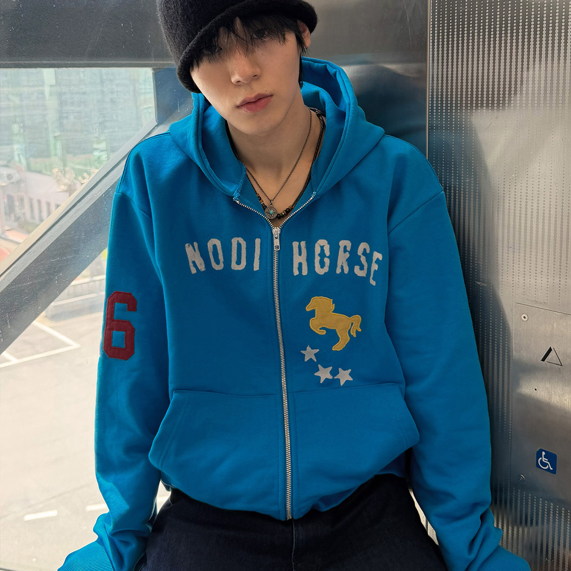 노디 스텝 온 스타 후드 집업 사파이어 블루(NODI Step On Star Hood zip up sapphire blue) - 4