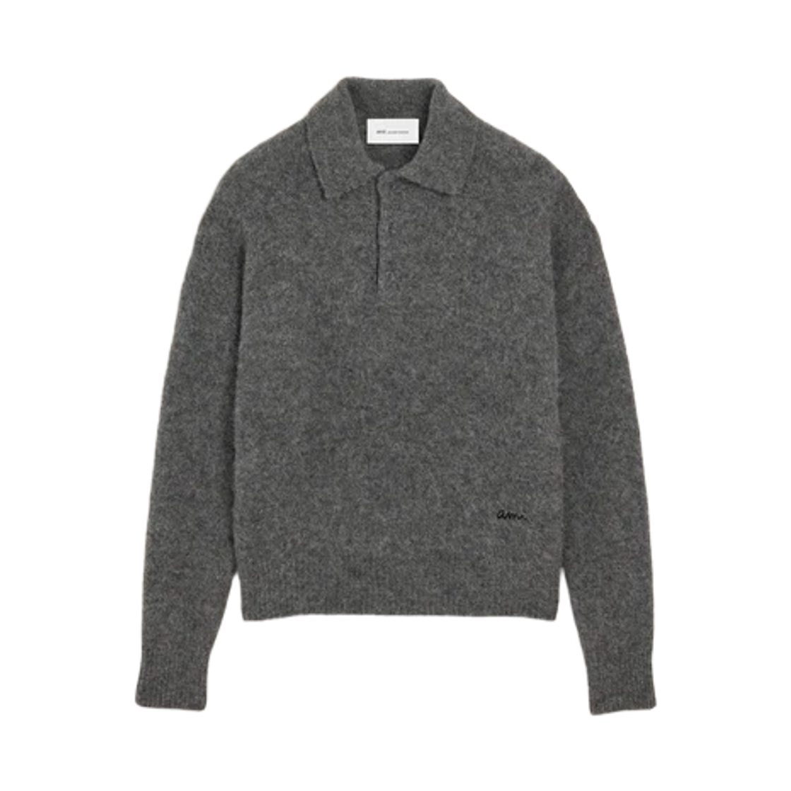 HPL405-KN0021-A189 AMI Grey Wool and Alpaca Polo with Ami Embroidery Carbon Grey