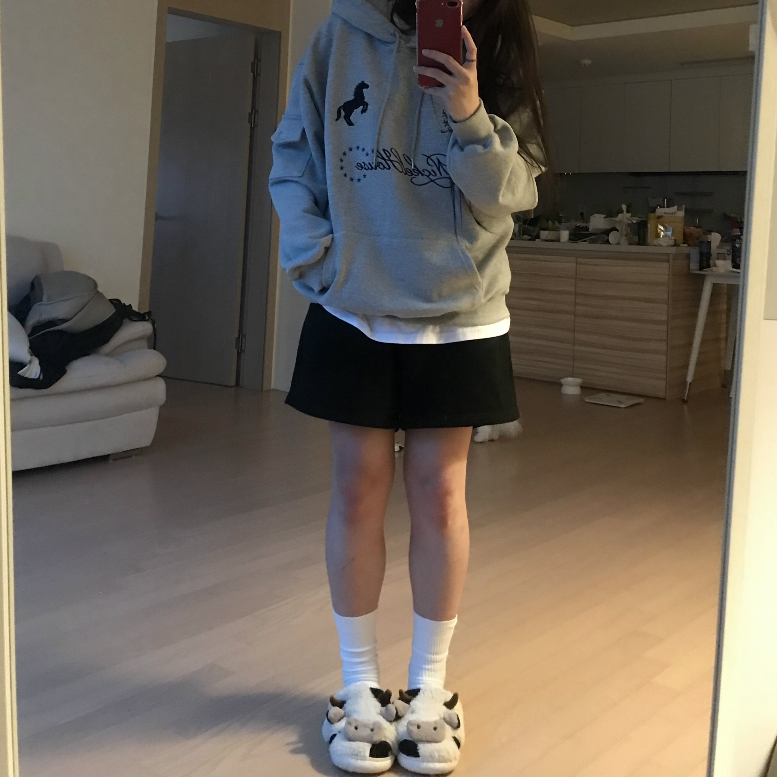 NICKELHOUSE 26 DONKEY POCKET HOODIE Gray 착용 스타일 - 2