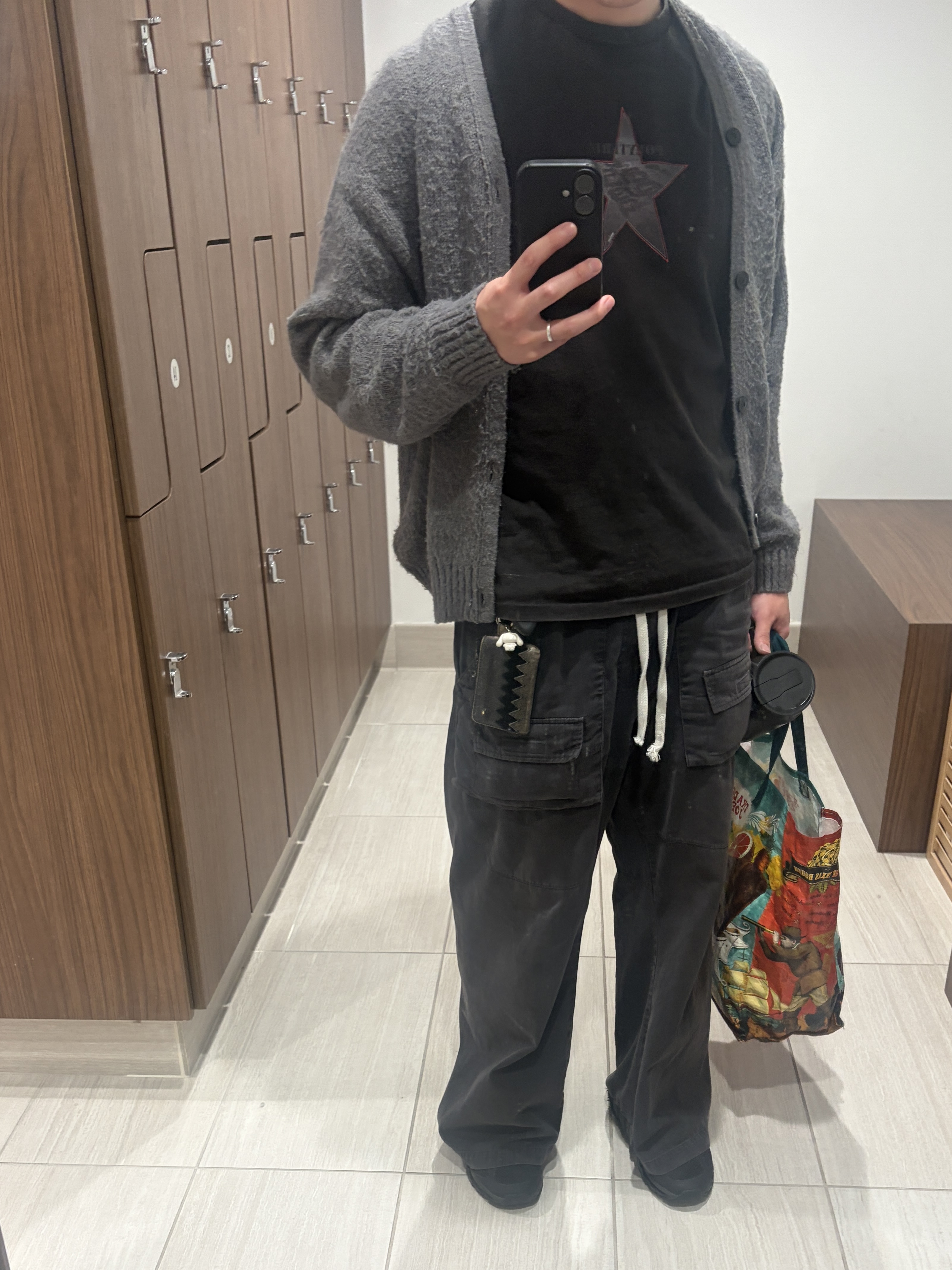 Polyteru Front Cargo Pants 1.2v Black, [프리오더] Polyteru Zigzag Card Wallet Black 착용 스타일