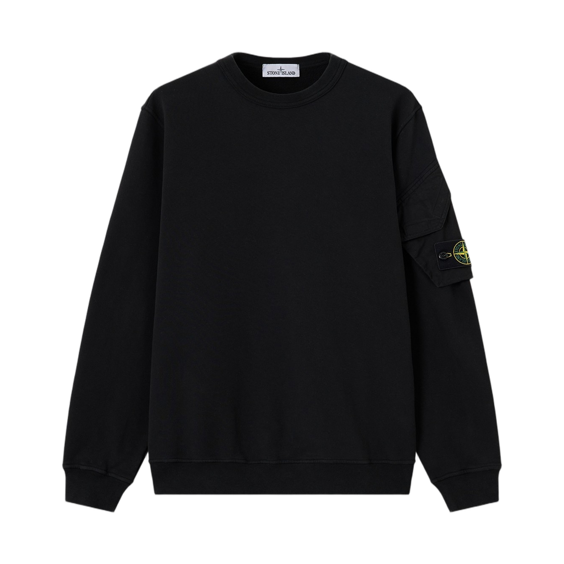 L2S1561000-15S0A20-V0029 Stone Island 6100015 Brushed Organic Cotton Fleece Regular-Fit Crewneck Sweatshirt with Sleeve Pocket Black - 26FW