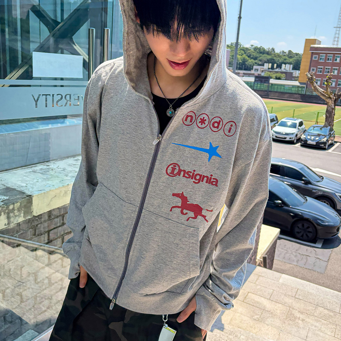 노디 시그널 스타 슬럽 라이트 후드 집업 멜란지 그레이(NODI Signal Star Slub Light Hood zip up melange gray) - 4