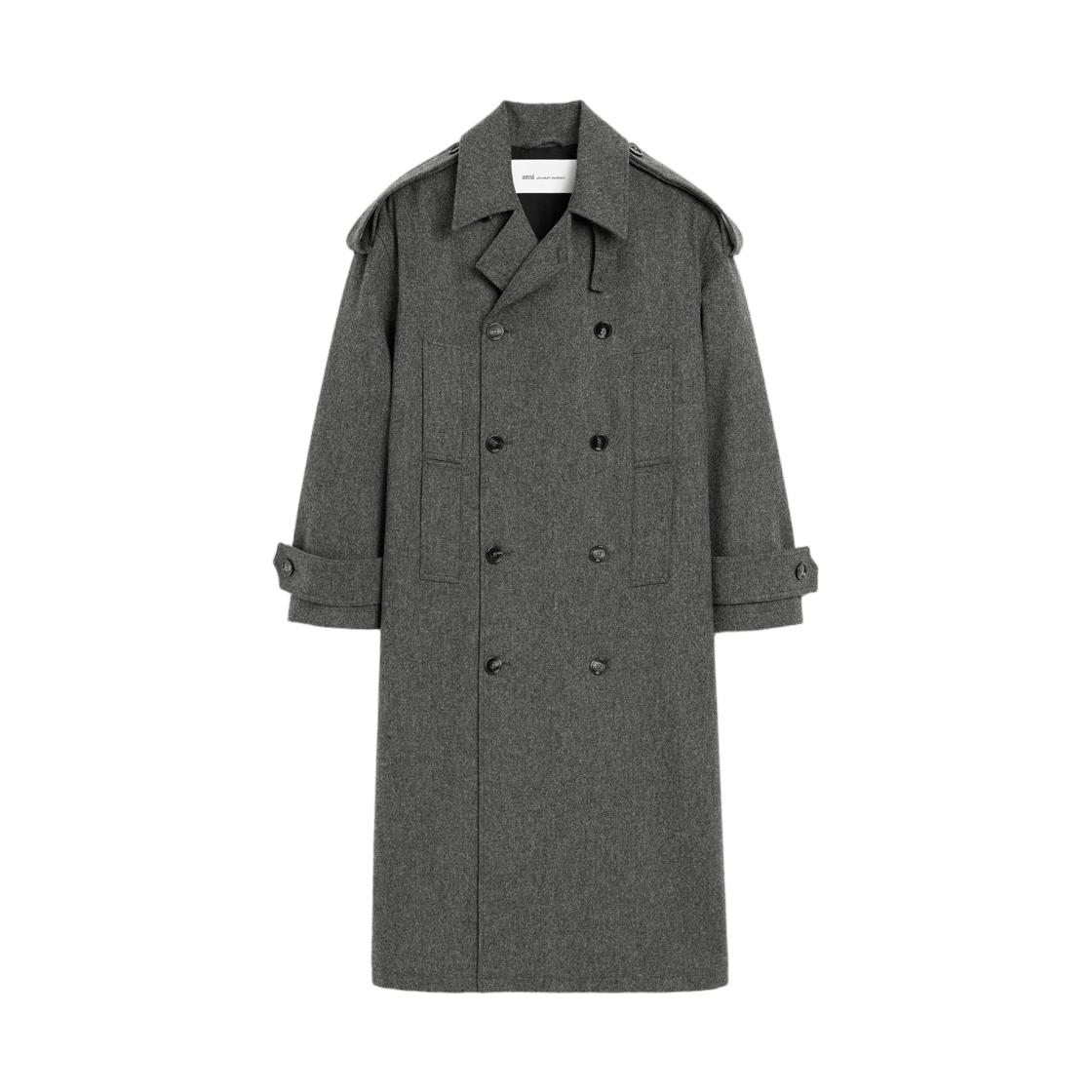 아미 그레이 울 트렌치 코트 카본 그레이(AMI Grey Wool Trench Coat Carbon Grey)