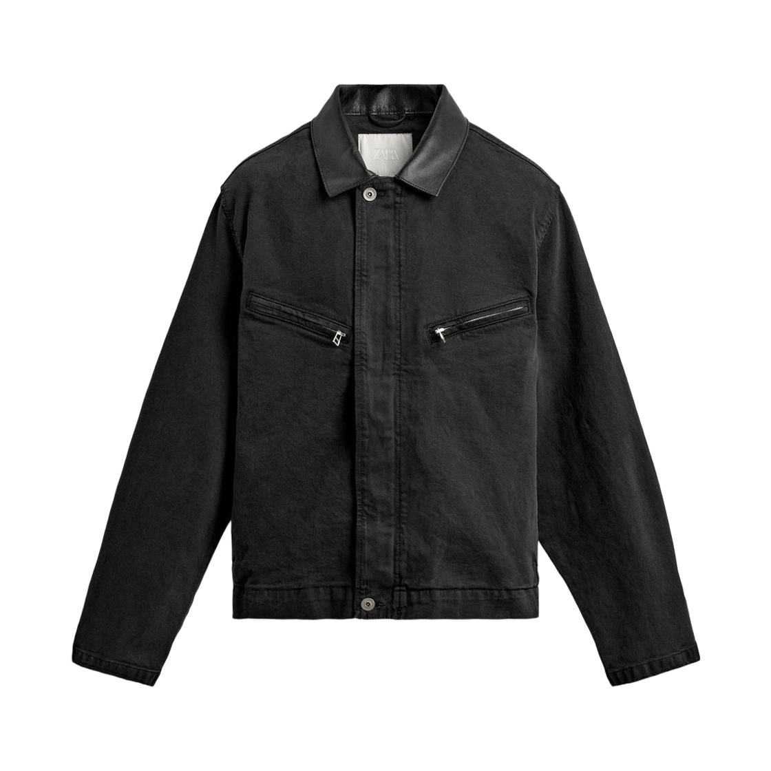 자라 콘트라스트 칼라 데님 자켓 블랙(Zara Denim Jacket with Contrast Collar Black) - 1