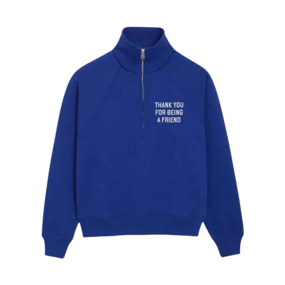 USW804-JE0259-490 AMI Blue Zipped Cotton Thank You For Being a Friend Sweatshirt Royal Blue