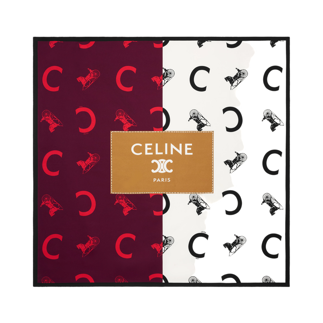 2AW902R45-GGS8 Celine Square in Silk Twill Burgundy Ivory Camel