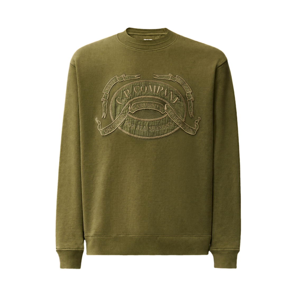 21CMSS174A006453O683 C.P. Company Cotton Fleece Crewneck Logo Sweatshirt Ivy Green - 26FW