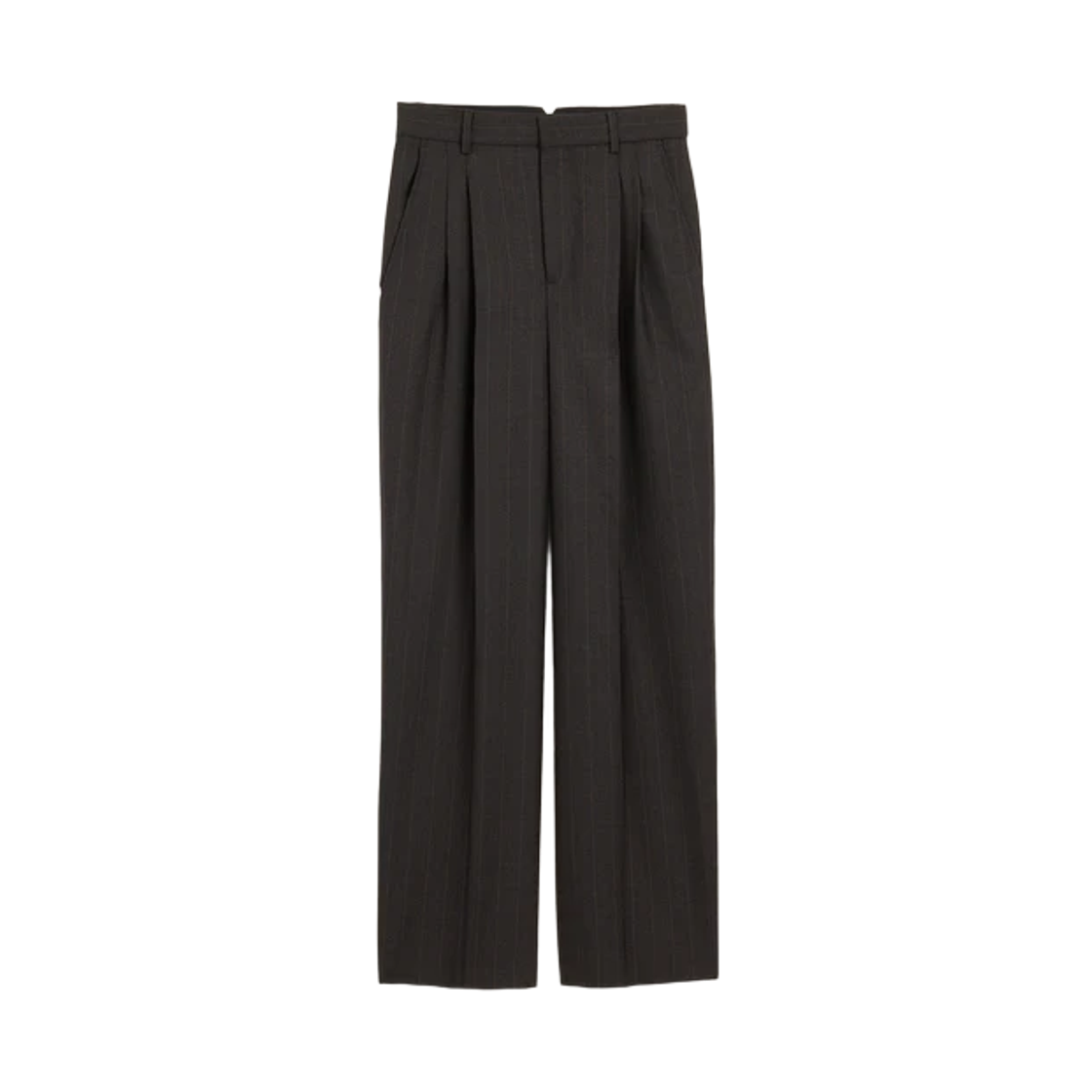 FTR858-WV0223-A228 (W) AMI Grey High Waisted Wide Leg Striped Wool Trousers Carbone Grey Choco Brown