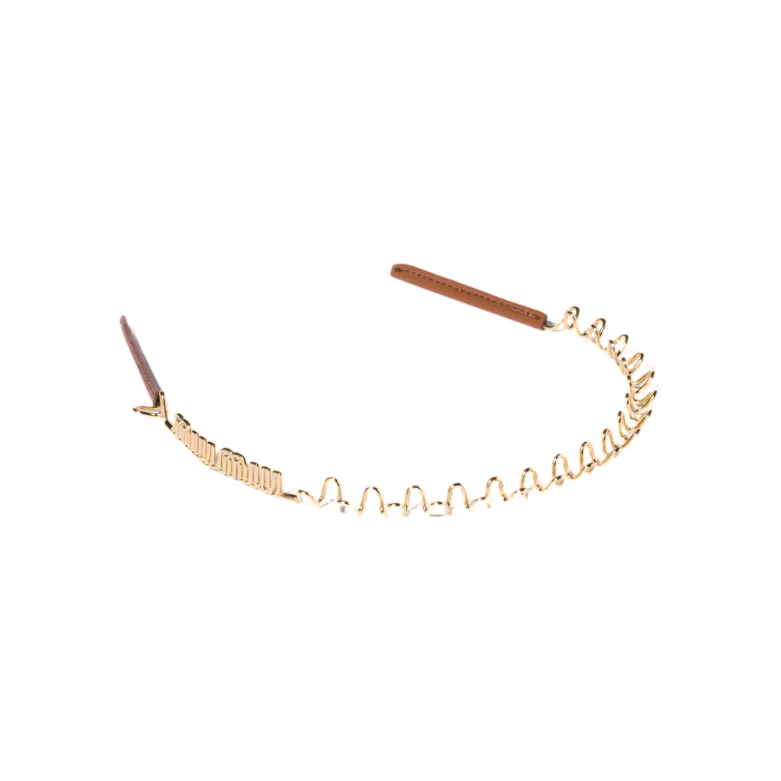 5IH151-2ZV9-F0C1U Miu Miu Metal and Leather Headband Gold Cognac