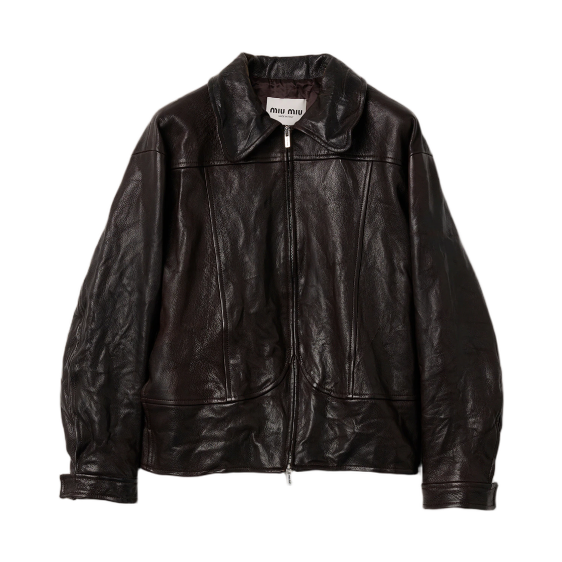 MPW071-19E6-F0003 (W) Miu Miu Leather Blouson Jacket Dark Brown