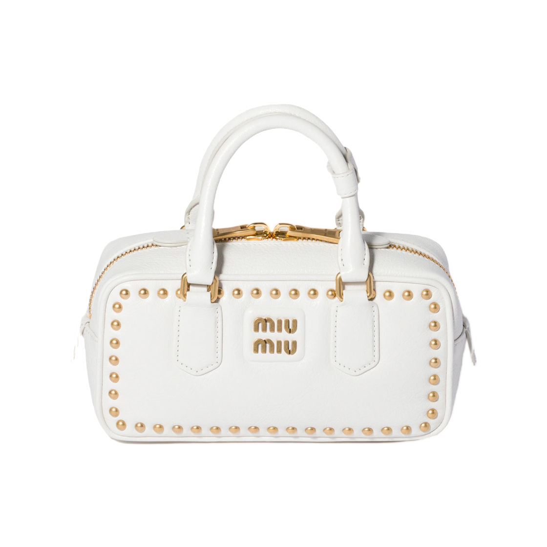 5BB142-2ZSQ-F0009 Miu Miu Arcadie Studded Leather Bag White