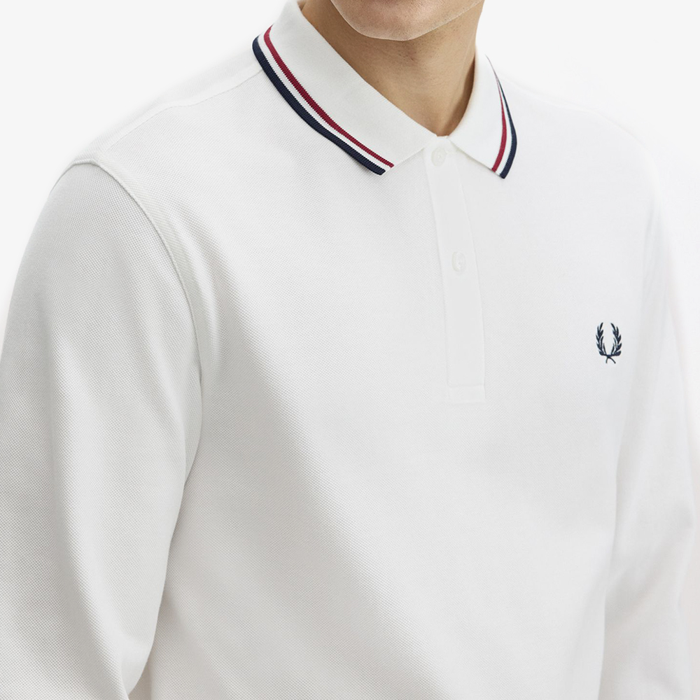 프레드페리 M3636 롱슬리브 트윈 팁 프레드페리 셔츠 스노우화이트 번트레드 네이비(Fred Perry M3636 L/S Twin Tipped FP Shirt Snow White Burnt Red Navy) - 4