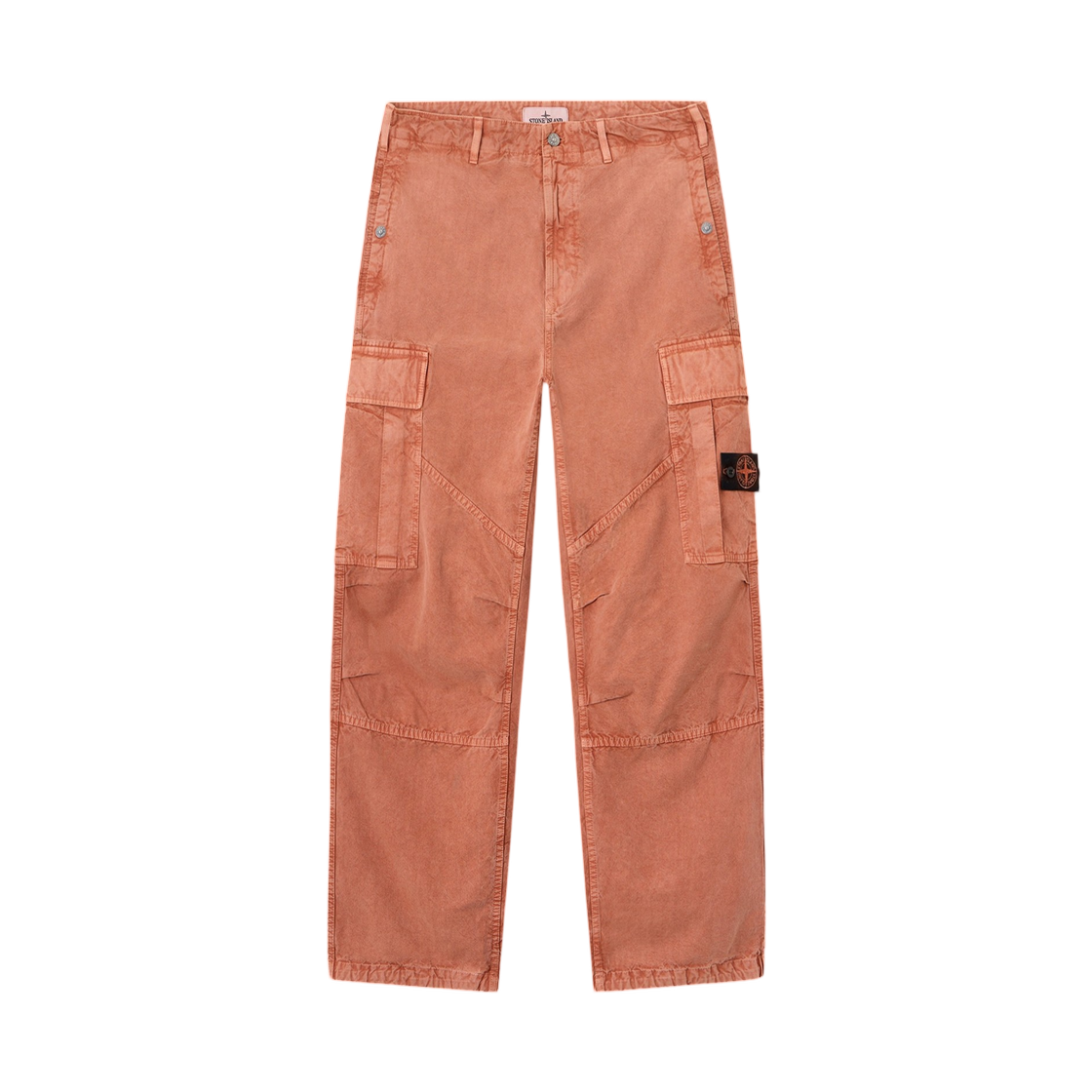 L2S1531000-38S00T6-V0015 Stone Island 3100038 Mineral Dyed Panama Cotton Loose-Fit Cargo Trousers with Drawstring Cuffs Brick Red - 26FW