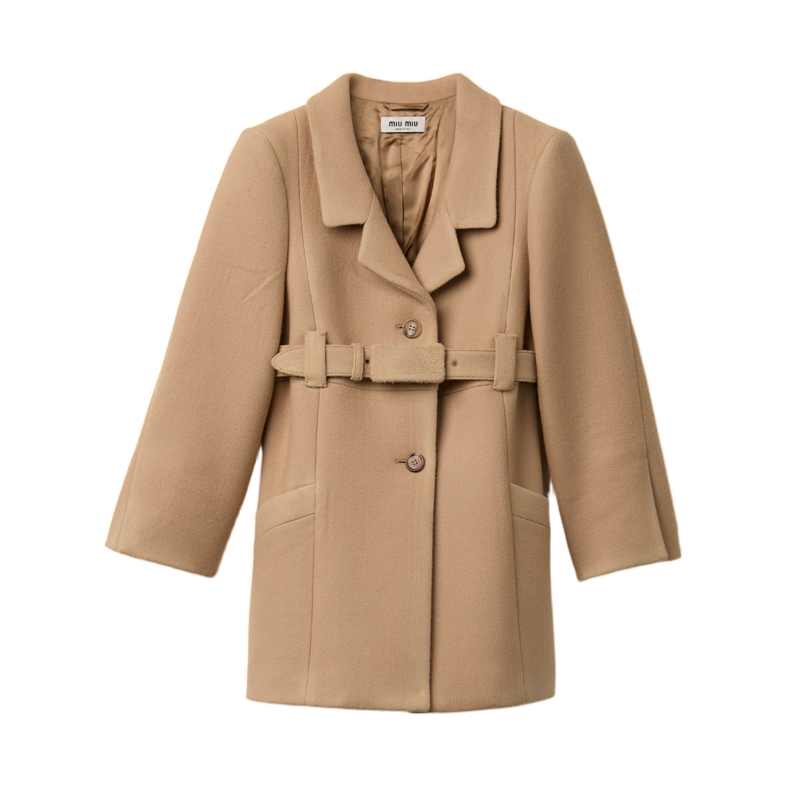 MS2203-6471-F0050 (W) Miu Miu Single Breasted Double Wool Coat Hazelnut
