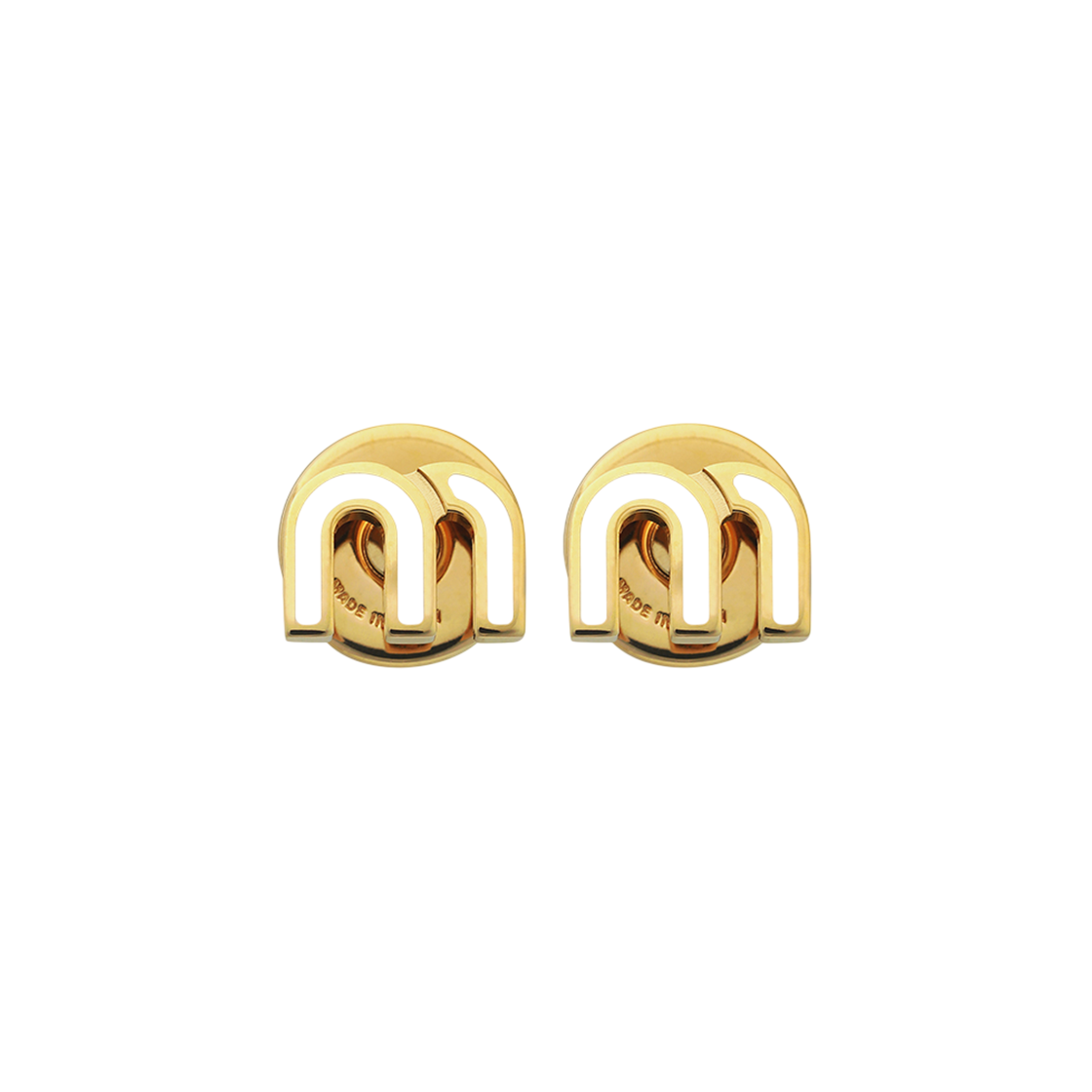 [25% 쿠폰] (W) 미우 미우 에나멜 메탈 이어링 화이트([25% 쿠폰] (W) Miu Miu Enameled Metal Earrings White)