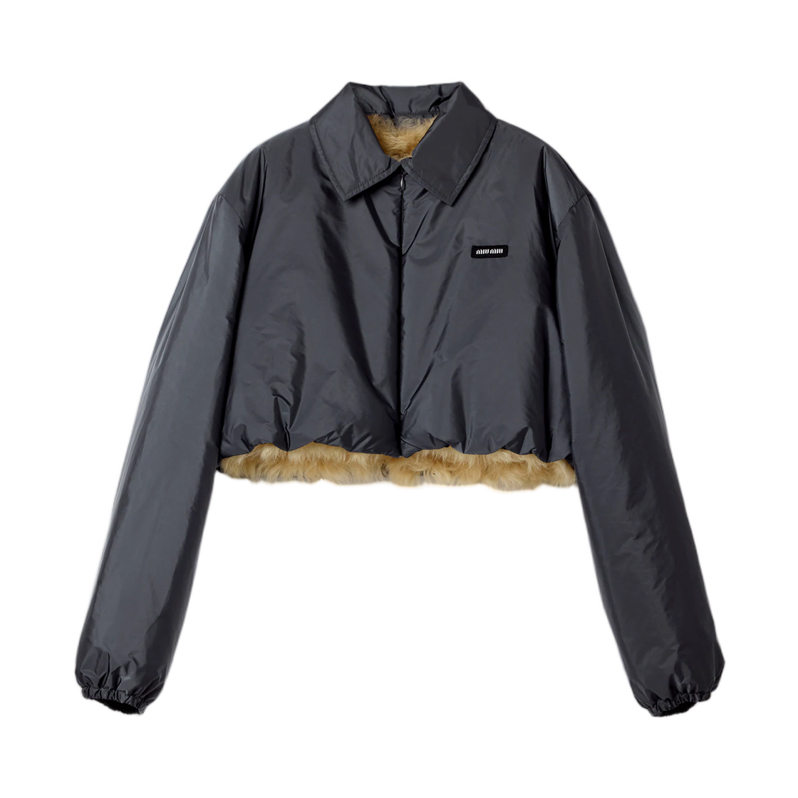ML1598-6464-F063H (W) Miu Miu Technical Fabric and Shearling Blouson Jacket Hematite