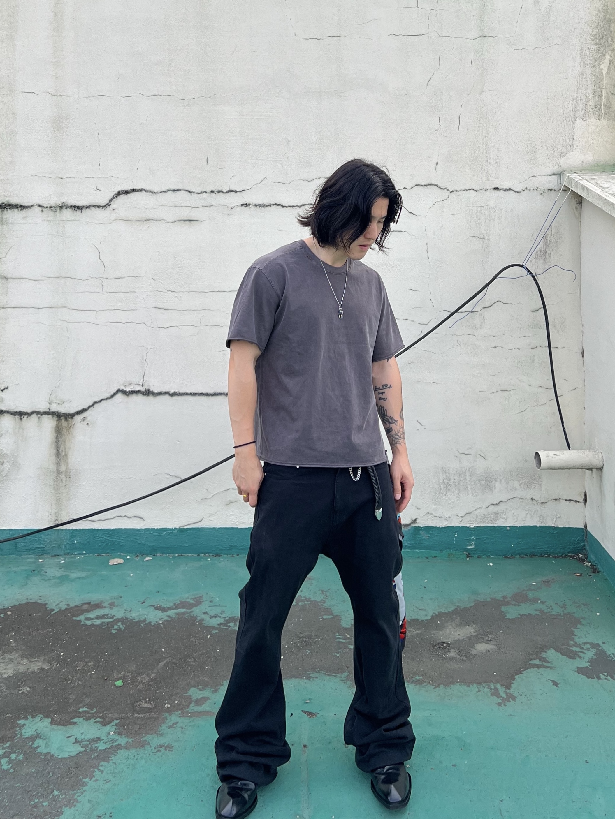Nonnod Flared Pants Black, Awende Requiem Silk Scarf Multi 착용 스타일 - 1