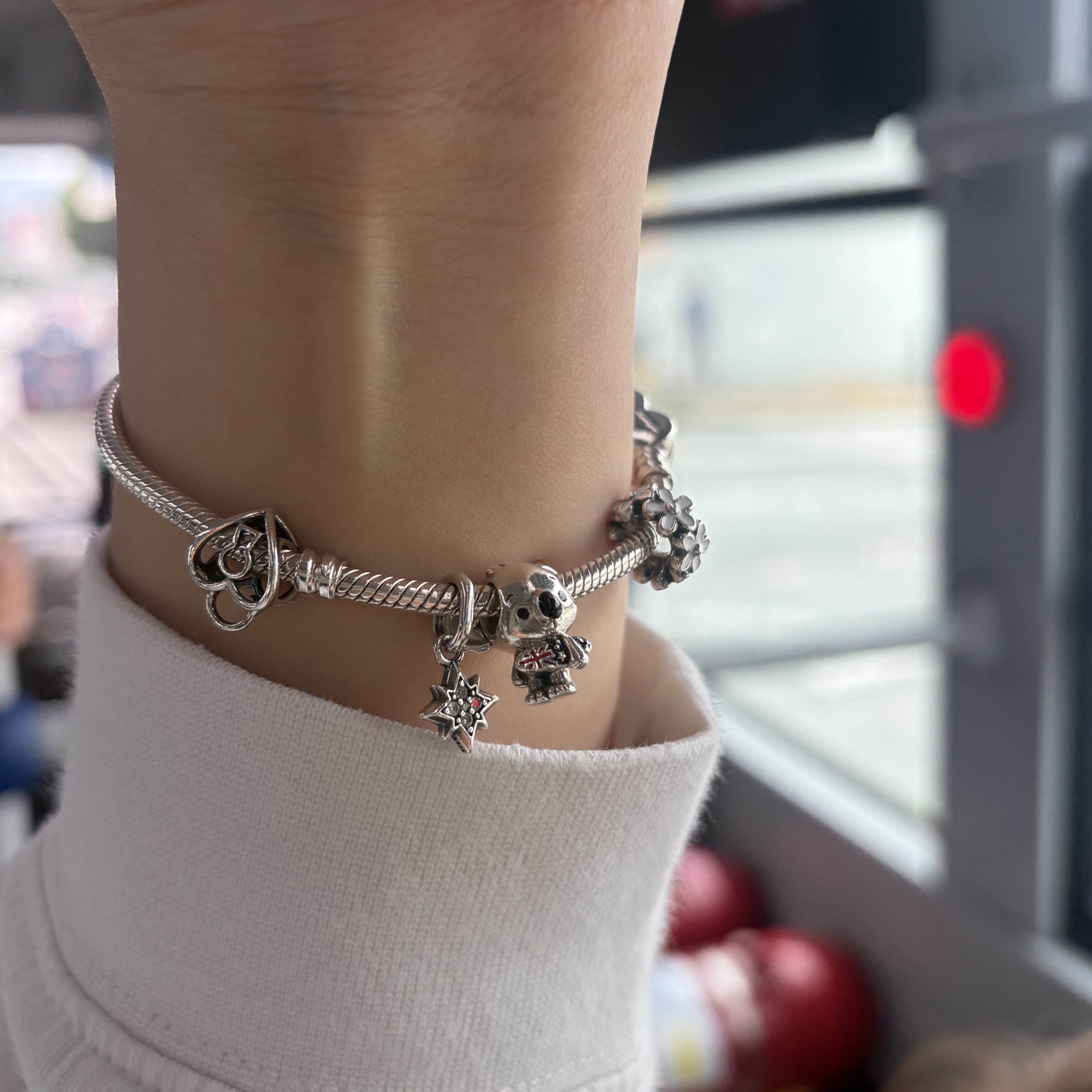 (W) Pandora Moments Sparkling Infinity Heart Clasp Snake Chain Bracelet Sterling Silver Clear 착용 스타일