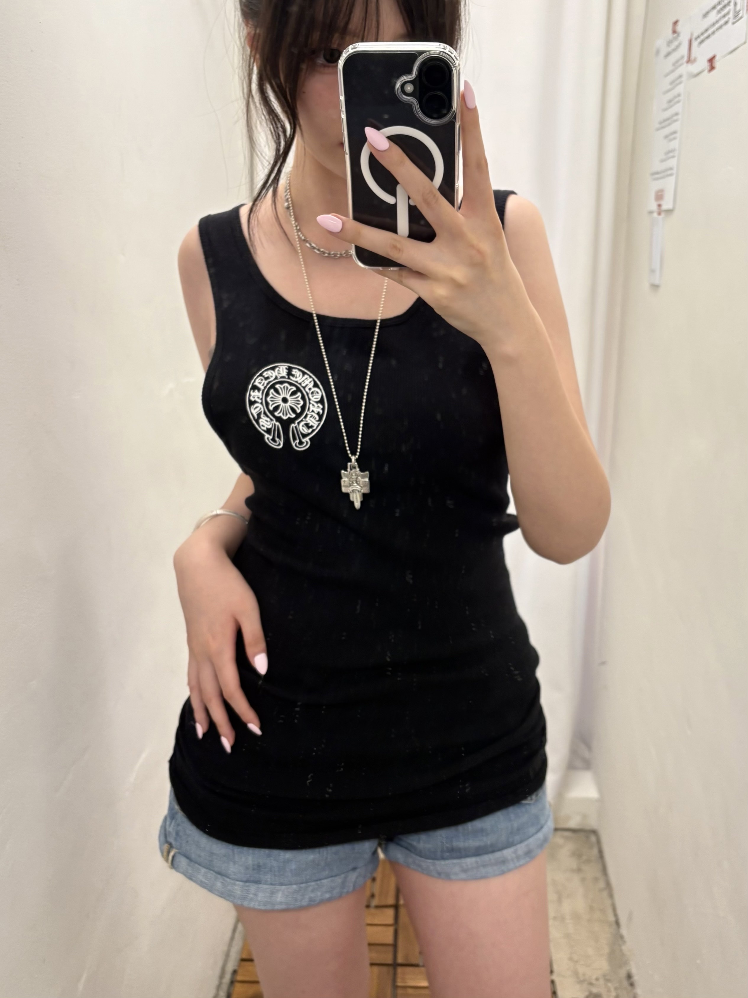 Chrome Hearts Horseshoe Tank Top Black 착용 스타일 - 2