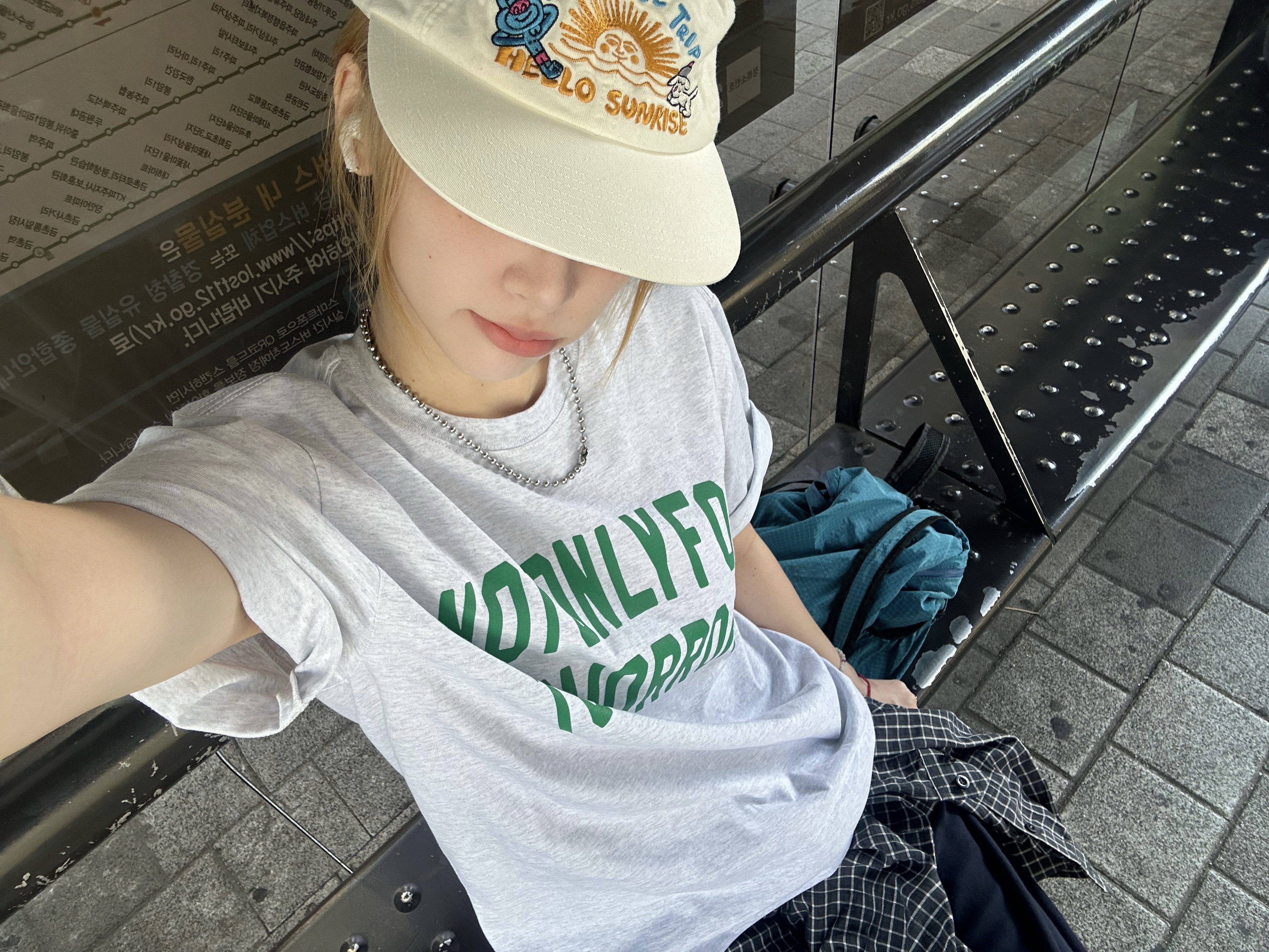 Hello Sunrise 90s Logo 6Panel Cap LIGHT GRAY & CHARCOAL, Riomeu Round ball chain necklace 5.0mm ์ฐฉ์ฉ ์คํ์ผ - 2