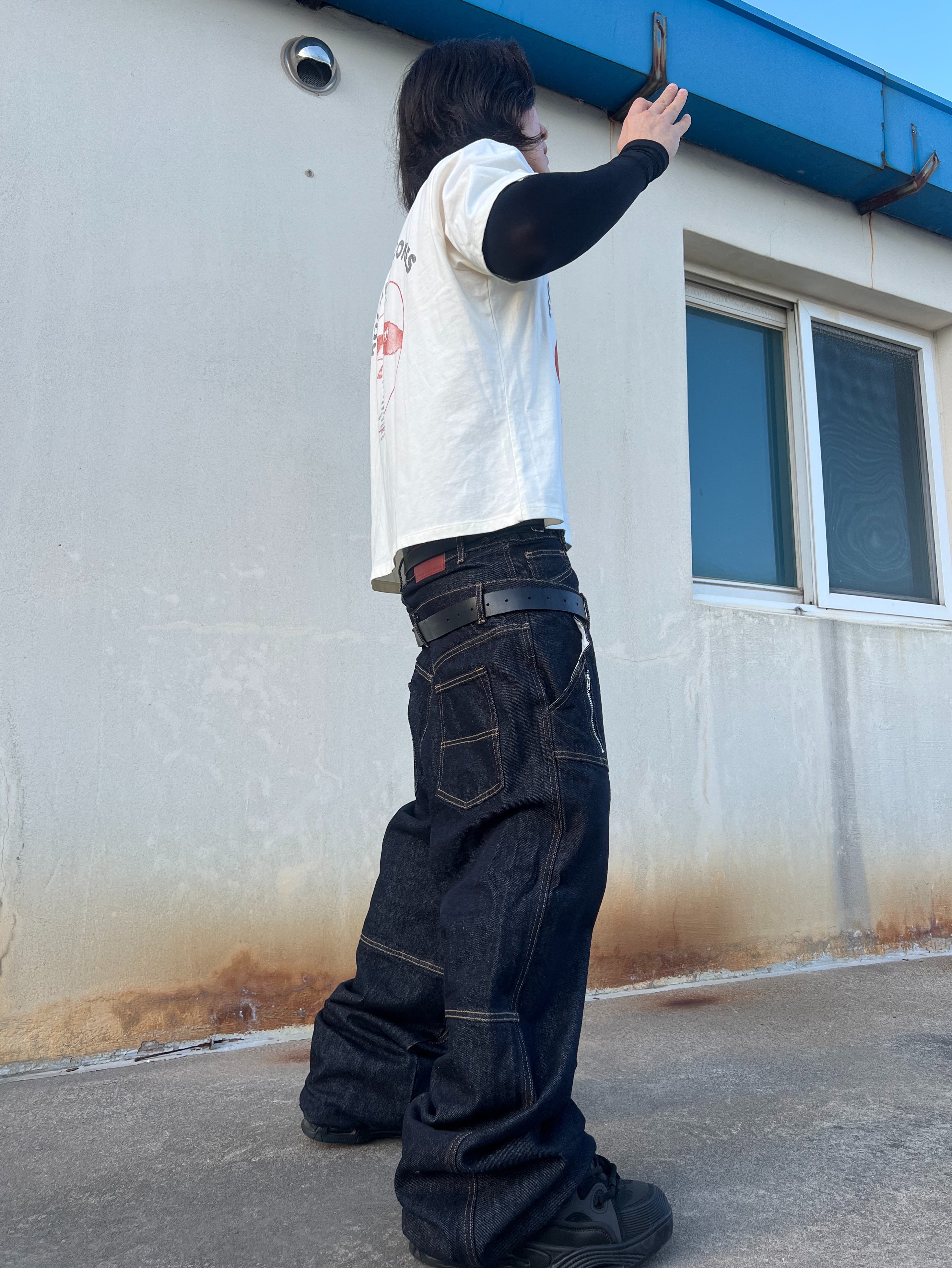 ROARINGRAD Double Obi Zip Denim Pants Indigo, AX CONNECTION Snake Pendant Chain Necklace 착용 스타일 - 3