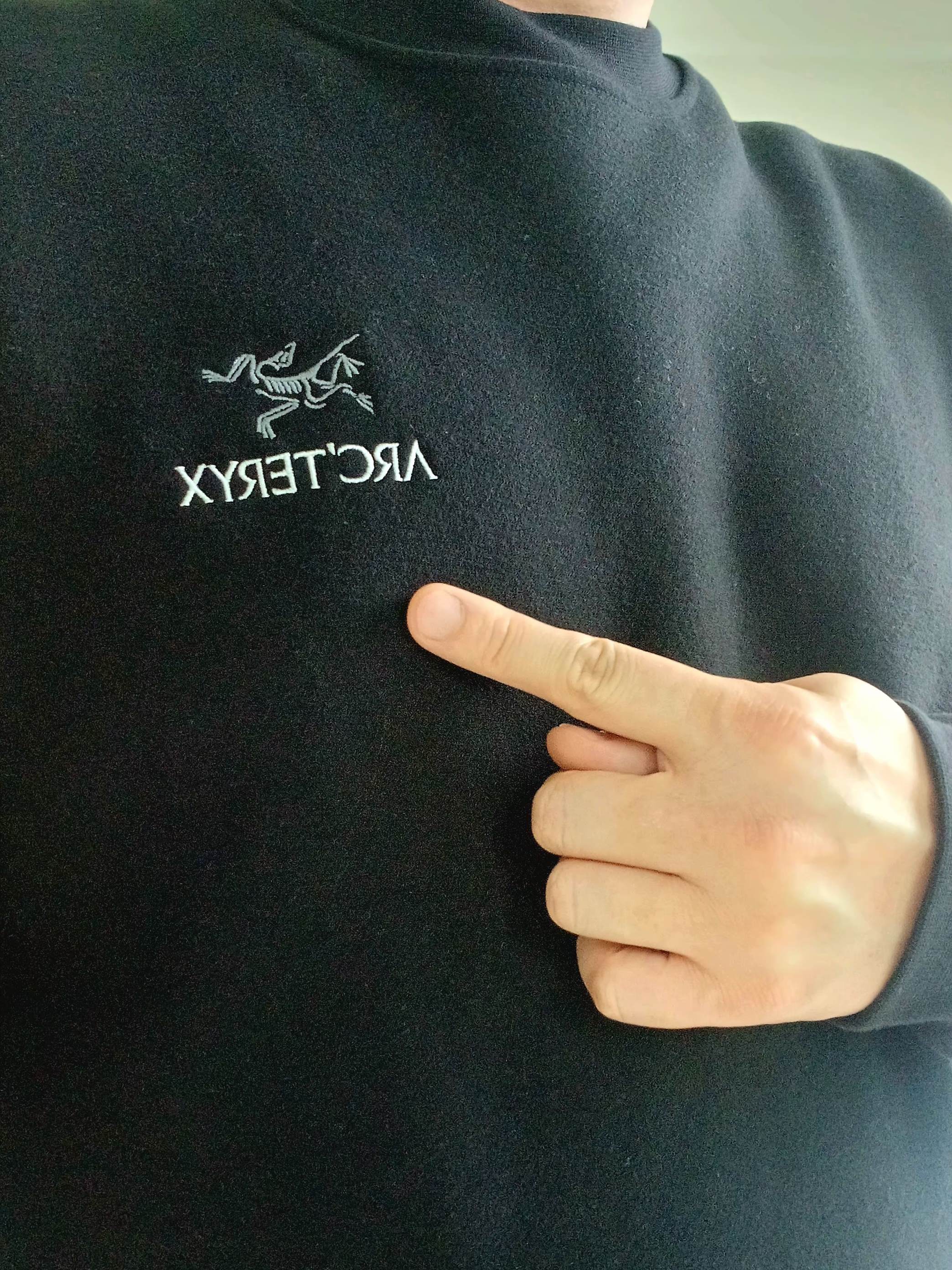 Arc'teryx Emblem Fleece Crew Neck Pullover Black, Arc'teryx Emblem Fleece Jogger Pants Black 착용 스타일 - 2