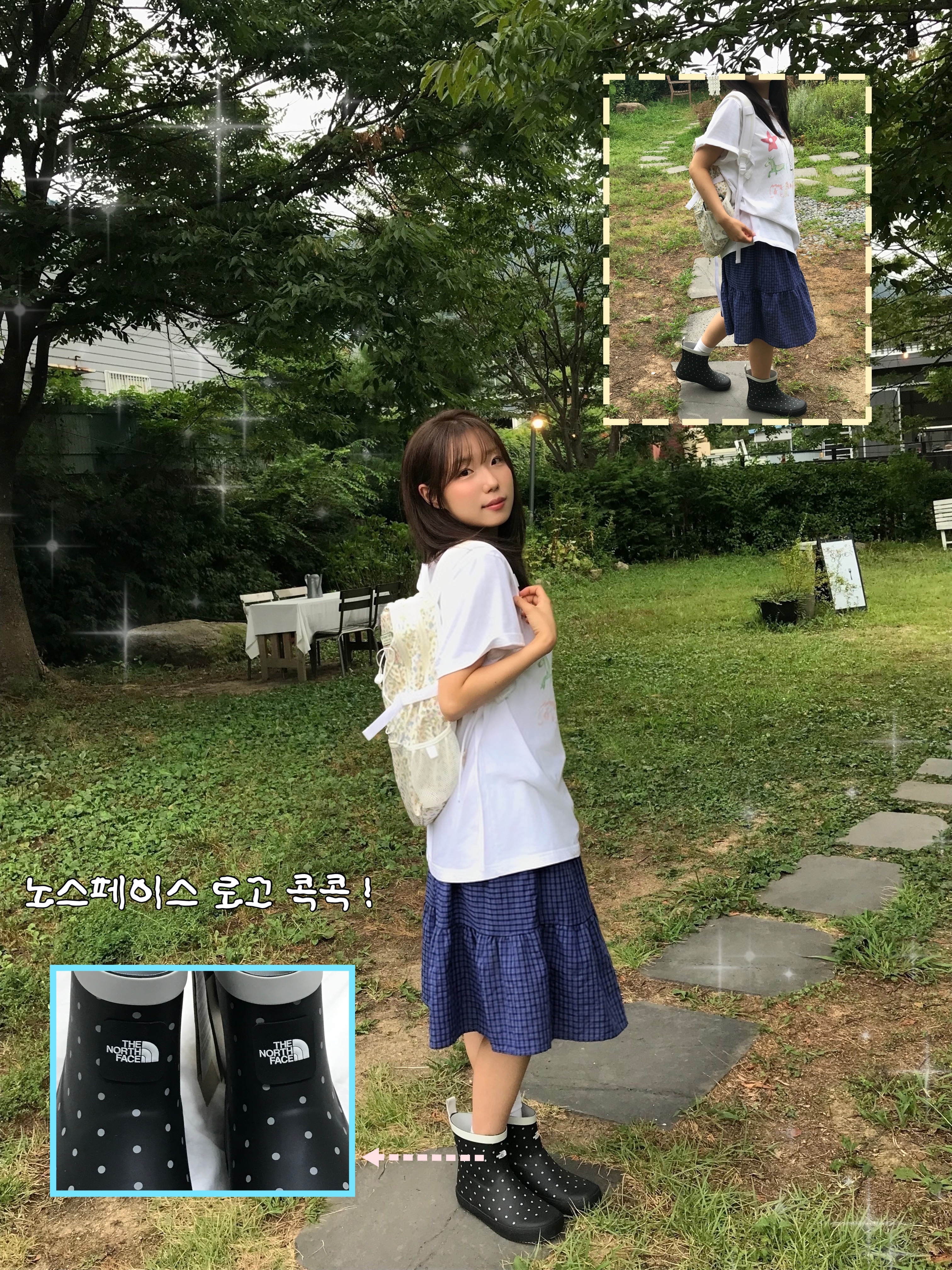 (W) The North Face White Label Semi Rainboots Black 착용 스타일 - 2