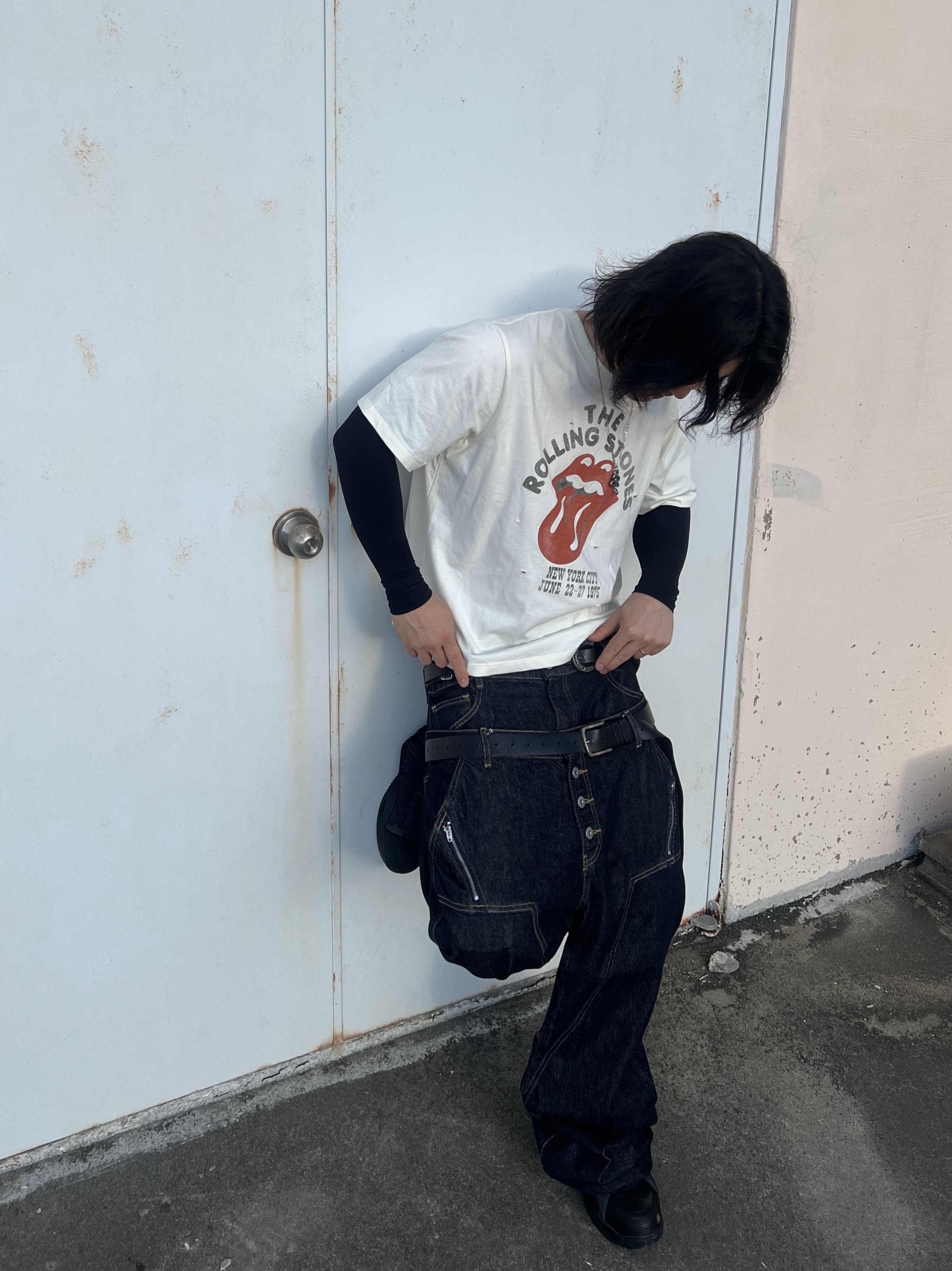 ROARINGRAD Double Obi Zip Denim Pants Indigo, AX CONNECTION Snake Pendant Chain Necklace 착용 스타일 - 1