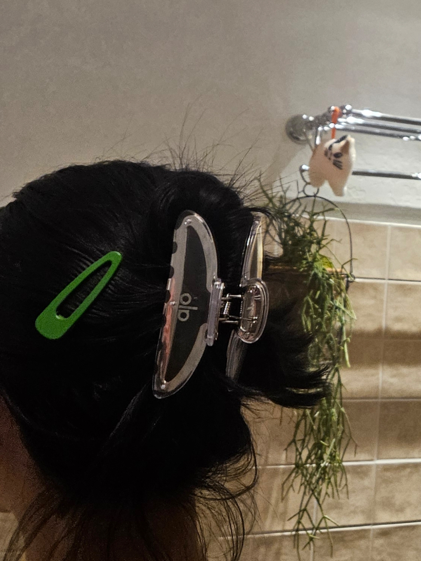 (W) Alo Yoga Acrylic Illusion Claw Clip Clear Acetate Chrome 착용 스타일 - 1