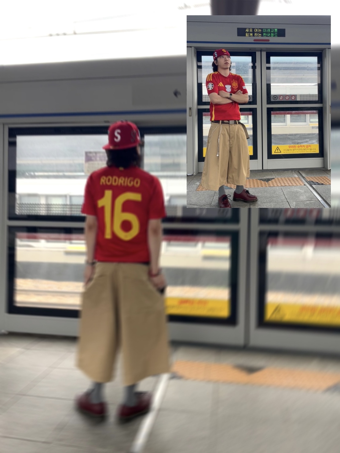 Nike Korea 2022/23 Dri-Fit ADV Match Home SS Jersey Global Red - US/EU (Non Marking Ver.), Adidas Spain 2024 Home Jersey Better Scarlet (Non Marking Ver.) - KR Sizing 착용 스타일 - 3
