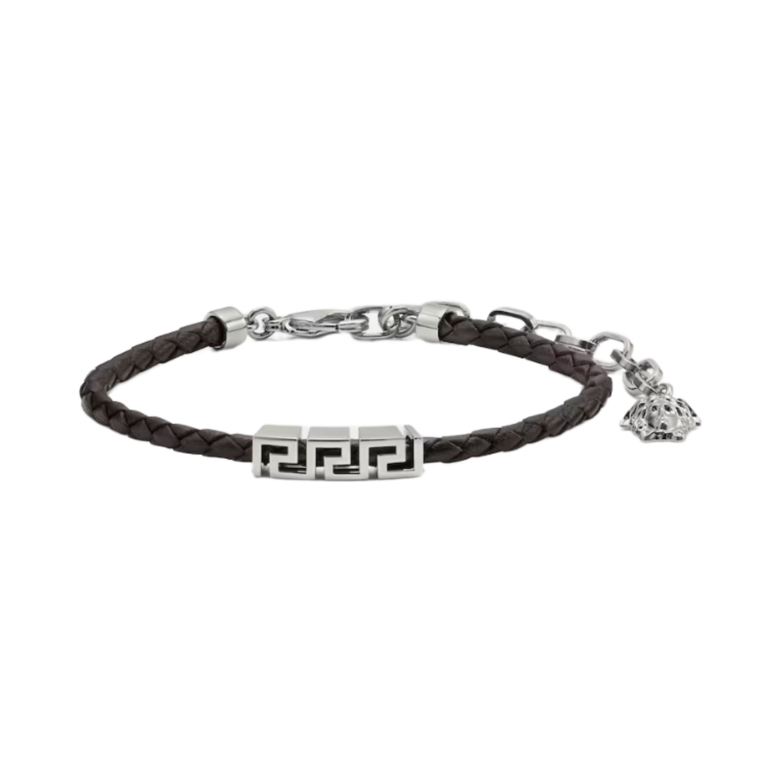 1022792-1A00637-1NB2P Versace Greca Leather Bracelet Brown Silver